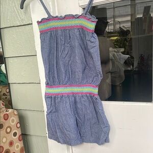 Charming Kids' Denim Romper with Rainbow Trim